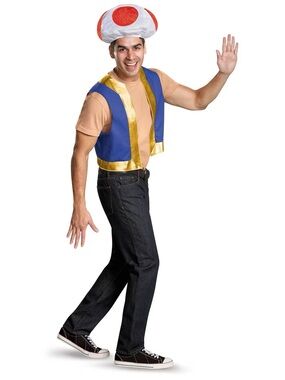 Toad Super Mario Adult Costume Hat and Vest only